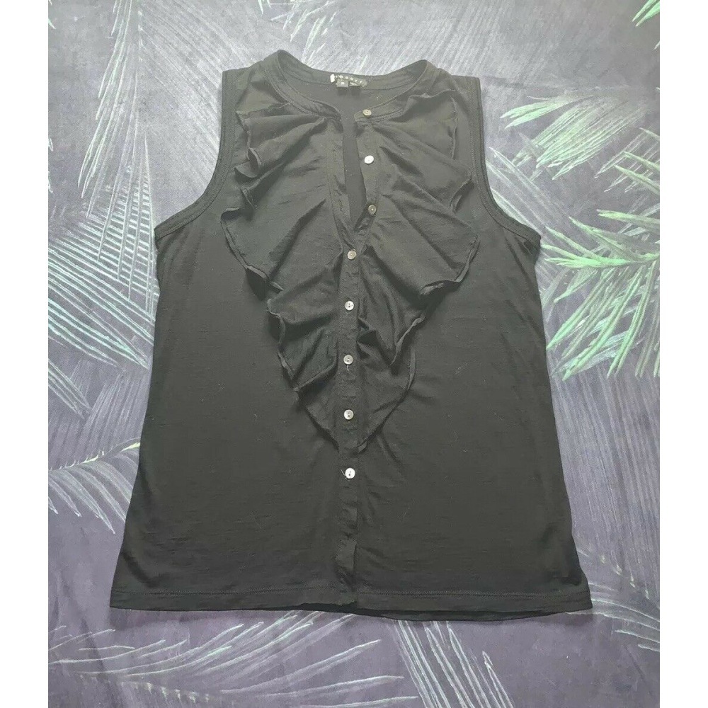 THEORY Black Ruffle Button Down Blouse M